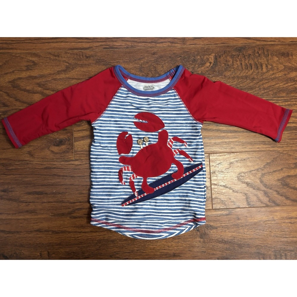 Mud Pie Unisex 24M-2T Striped Nautical Crab Appliqué Rash Guard Swim Shirt